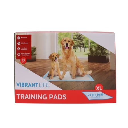 Vibrant Life Training Pads   Super Absorbent, Leak Proof, & Fast Dry Dog and Puppy Pee Pads   XL 26 in x 30 in, 75 Count - B2 - 444