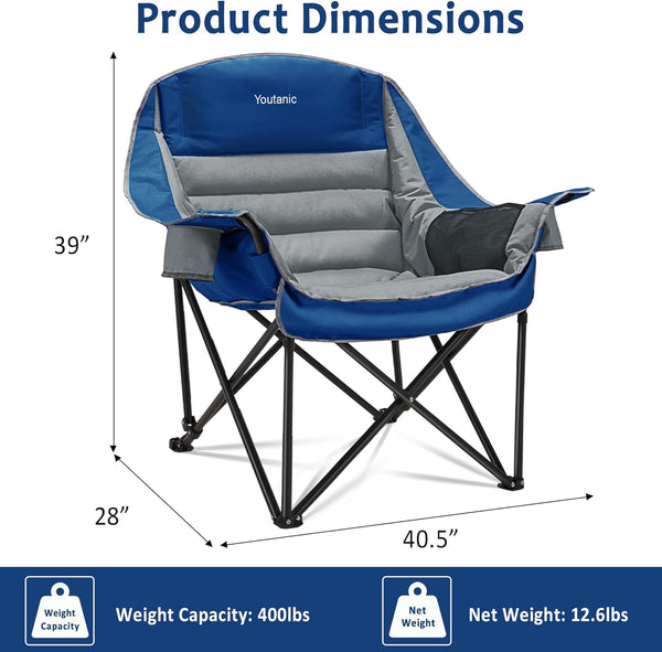 Oversized Camping Chair, Portable Folding Camping Chairs with Side Pocket, Cup Holder and Carry Bag, Heavy Duty Outdoor Camping Chairs for Adults, Fishing, Sports, Trip, up to 400lbs, Style 6 1841