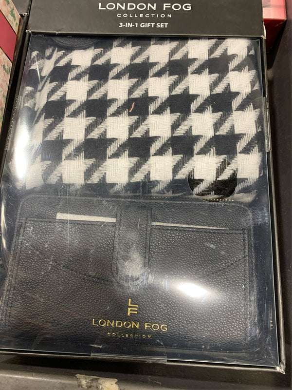 London Fog Womens 3-in-1 Gift Set Houndstooth Wallet Scarf NIB -E3-0684 -A5-1105