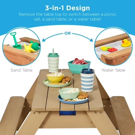 Best Choice Products Kids 3-in-1 Outdoor Convertible Activity Sand & Water Picnic Table w/ Umbrella - Green - L1 - 1970
