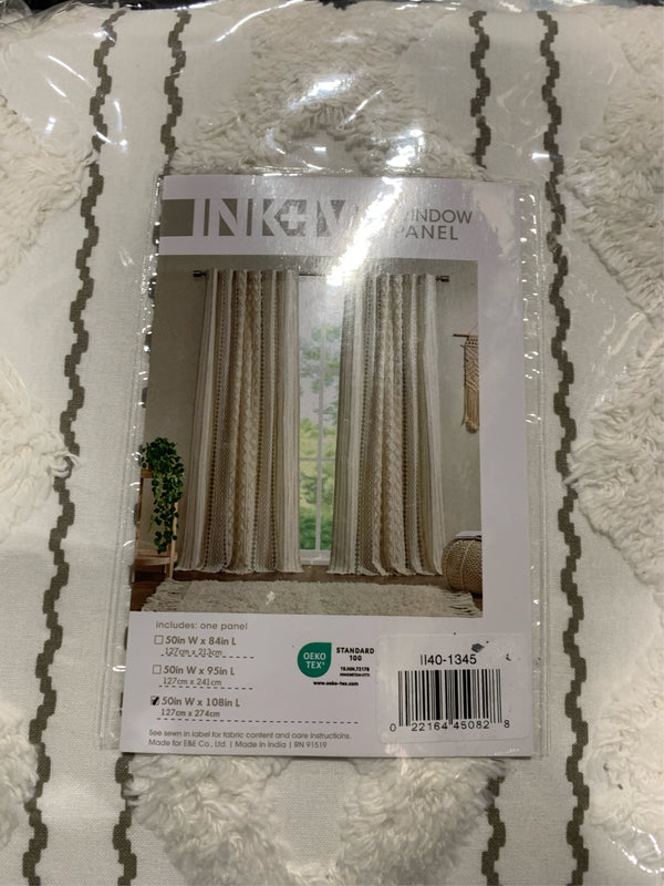 INK+IVY Imani 100% Cotton SINGLE PANEL Curtain Tufted Chenille Stripe Geometric Print Mid-Century Look Rod Pocket Top Drape for Living Room, Privacy Window Treatment for Bedroom, 50" W x 108" L, Ivory -A11-1285 -B11-1292