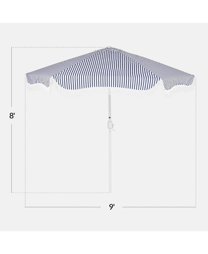 Best Choice Products 9ft Fringe Market Umbrella   Boho Patio Sunshade w/ Tilt, UPF50+, Steel Pole for Table, Pool, Deck - Blue - E7 - 1036