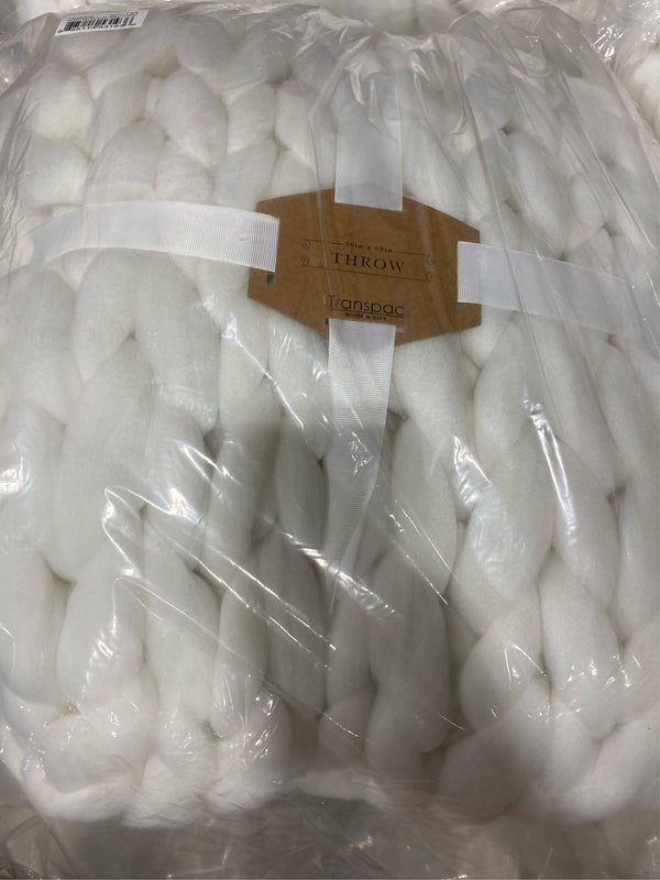 Transpac Polyester Creme Everyday Chunky Knitted Ivory Throw Blanket - C13 - 630