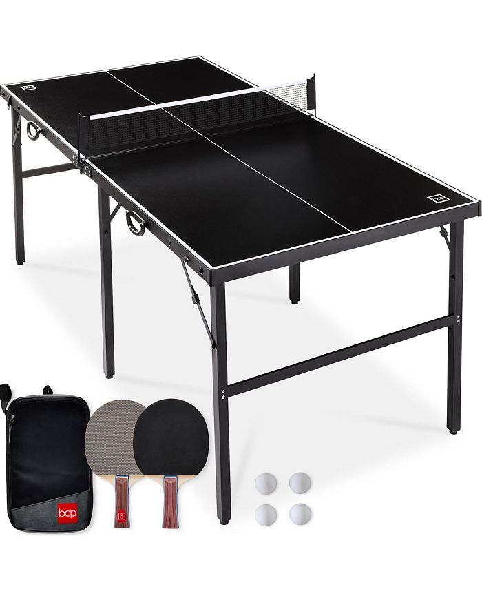 Best Choice Products 6x3ft Portable Ping Pong Table Game Set, Folding Table Tennis w/ 2 Paddles, Balls - Black - D14 - 1505