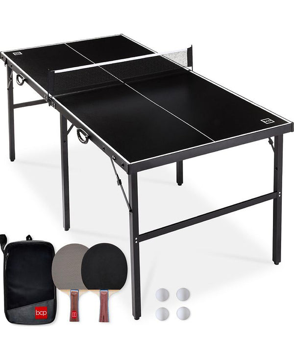 Best Choice Products 6x3ft Portable Ping Pong Table Game Set, Folding Table Tennis w/ 2 Paddles, Balls - Black - D14 - 1505
