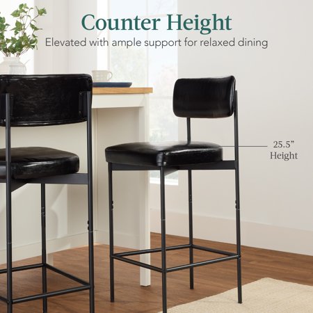 Best Choice Products Set of 2, Armless Counter Height Bar Stools, Modern PU Faux Leather Stools - Midnight Black - D1 - 1011