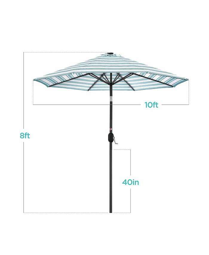 Best Choice Products 10ft Solar LED Lighted Striped Patio Umbrella w/ Crank, Tilt, Push Button, 6 Ribs - Blue -F4-1986