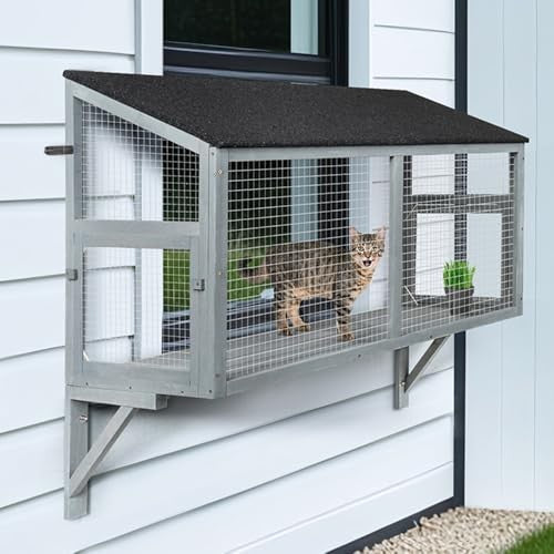 UniPaws Cat Catio Window Perch House for Multiple Indoor Cats, Grey, 39.4 L X 19.7 W X 38.6 H - H6 - 867