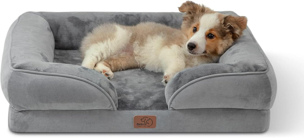 Bedsure Orthopedic Dog Bed Medium Size Dogs - Washable Small Medium Dog Cat Bed Waterproof, Comfort Cats Couch Sofa with Washable Removable Cover, Pets Bed with Nonskid Bottom, Grey - A6 - 509