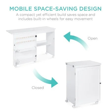 Best Choice Products Sewing Machine Table & Desk w/ Craft Storage and Trays - White B1244