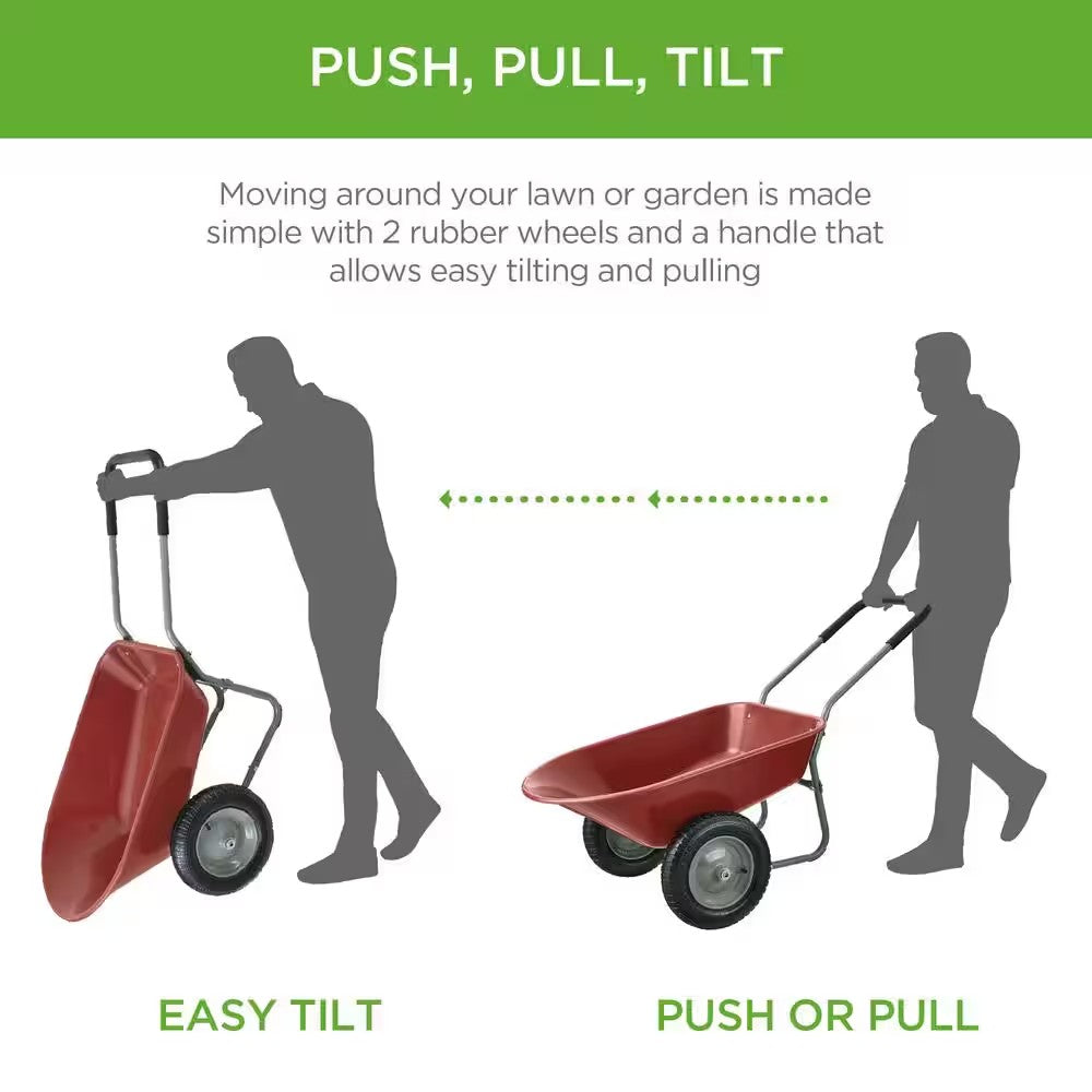 5 cu. ft. Red Plastic Wheelbarrow with Padded Handles -D6-0494