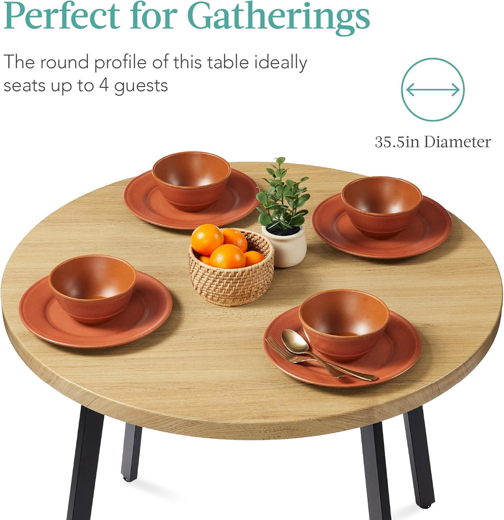 Best Choice Products Round Mid-Century Modern 35.5in Dining Table, Space-Saving Dinette for Home, Kitchen, Apartment w/Steel Legs - Natural 1855