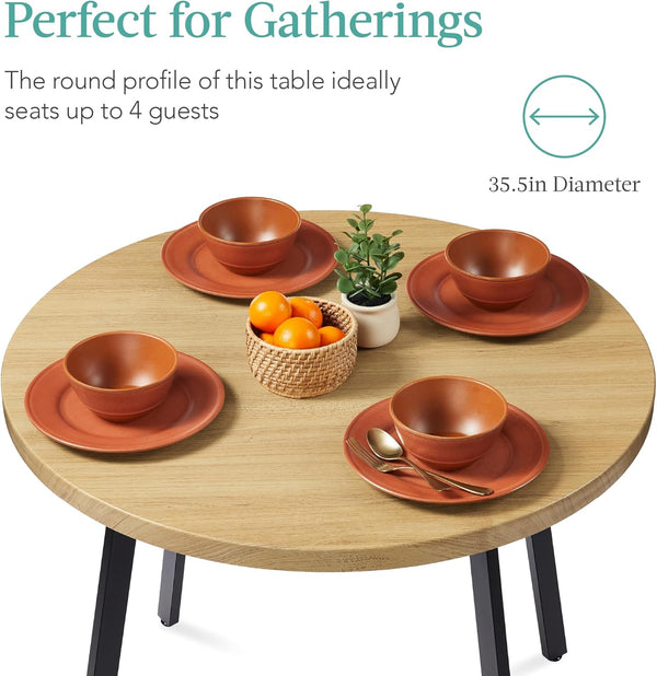 Best Choice Products Round Mid-Century Modern 35.5in Dining Table, Space-Saving Dinette for Home, Kitchen, Apartment w/Steel Legs - Natural 1855