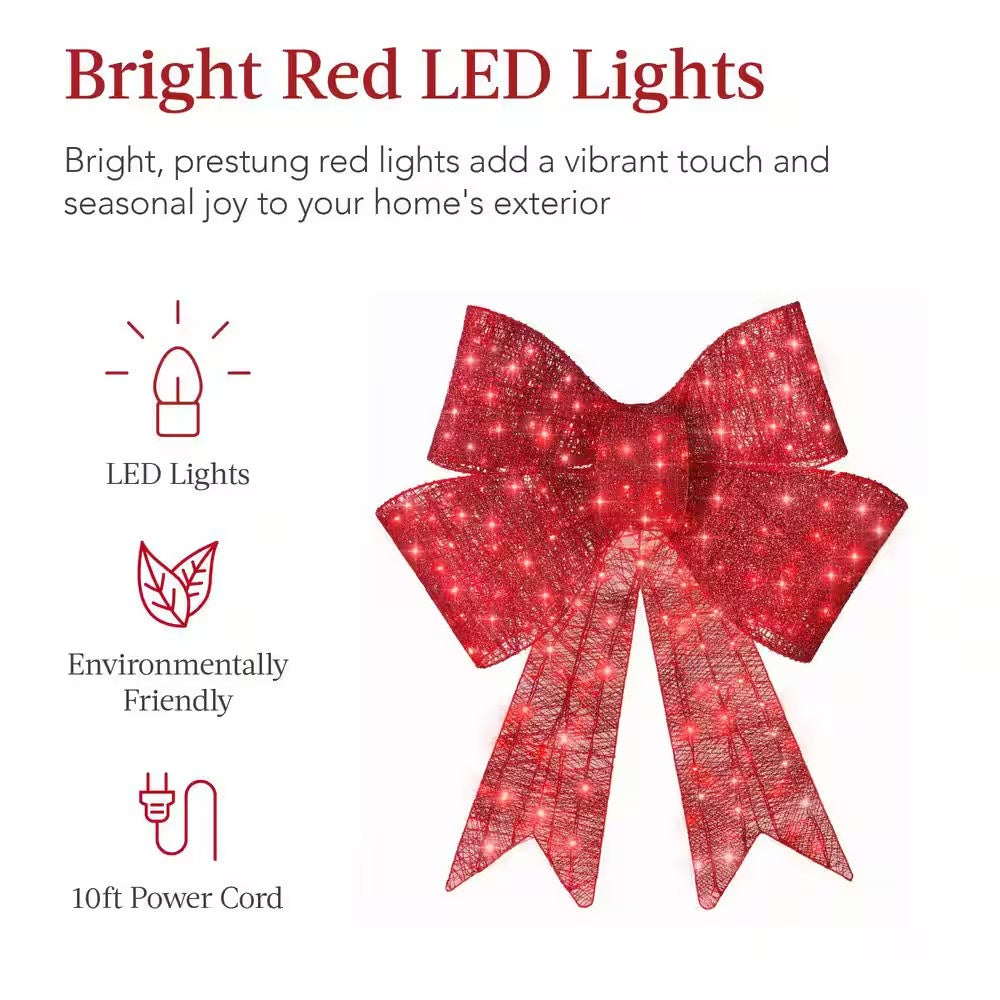 Best Choice Products 36 in. Pre-Lit XL Christmas Bow, Large Outdoor Decoration with 8 LED Light Functions and Hook D9 - 716