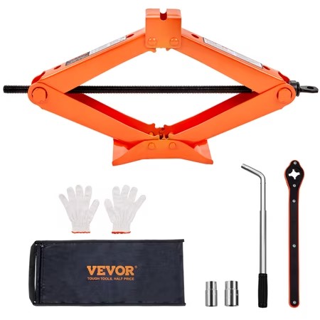 VEVOR Scissor Jack, 2.5 Ton/5512 lbs Scissor Car Jack, 3.7"-17.1" Lifting Range Scissor Lift Jack with Ratcheting Handle and L-Wrench, Portable Tire Jack for Cars Trucks Sedans MPVs - C13 - 1313