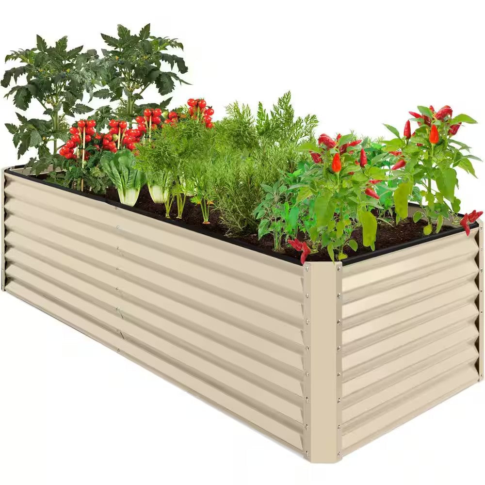 8 ft. x 4 ft. x 2 ft. Beige Outdoor Steel Raised Garden Bed, Planter Box for Vegetables, Flowers, Herbs -D10-0600