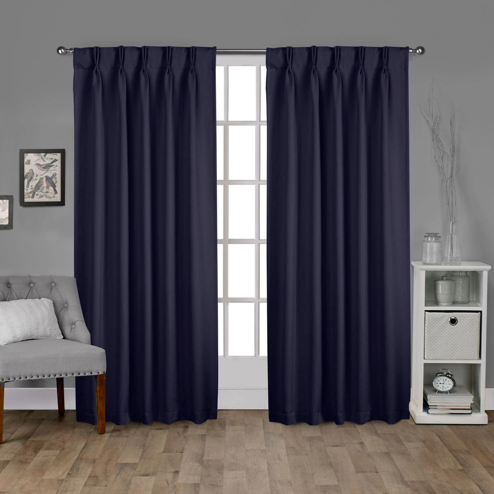 Exclusive Home 108-in Peacoat Blue Room Darkening Interlined Pinch Pleat Curtain Panel Pair -G13-1929