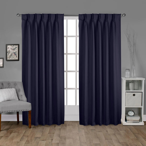 Exclusive Home 108-in Peacoat Blue Room Darkening Interlined Pinch Pleat Curtain Panel Pair -G13-1929