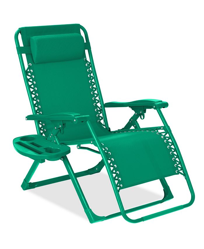 Best Choice Products Monochromatic Zero Gravity Chair, Folding Patio Recliner w/Side Tray, Headrest - Green - H3 - 1611