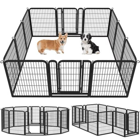 Yaheetech 31.5" H 12-Panel Portable Steel Dog Playpen with 2 Doors, Black - J3 - 1982