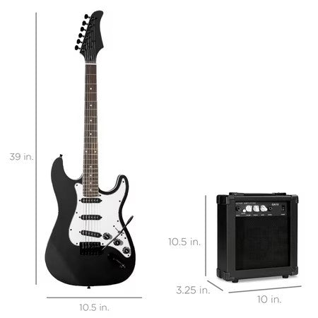 Best Choice Products 39in Full Size Beginner Electric Guitar Kit with Case, Strap, Amp, Whammy Bar - Jet Black -F1-1602