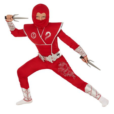 Morph Kids Red Ninja Costume Toys Boys Girls Samurai Warrior Fancy Dress Book Week Halloween Red M 1310