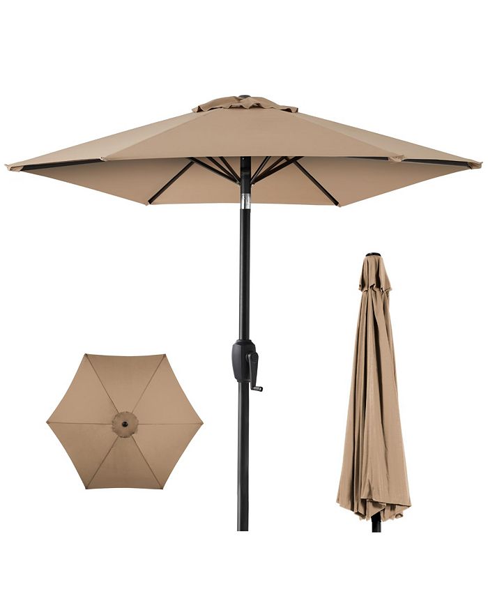 Best Choice Products 7.5ft Heavy-Duty Outdoor Market Patio Umbrella w/ Push Button Tilt, Easy Crank - Tan/Beige - M10 - 1928