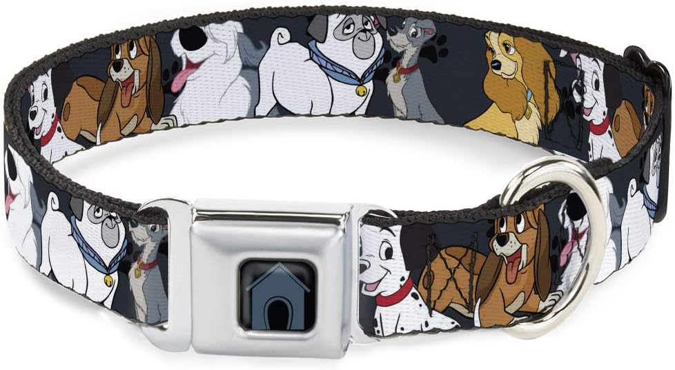 Buckle-Down Dog Collar Seatbelt Buckle Disney Dogs Group Collage Paws Gray Black 11 to 17 Inches 1.0 Inch Wide, DC-SB-DYAMF-WDY725-1.0-M - F6 - 1809