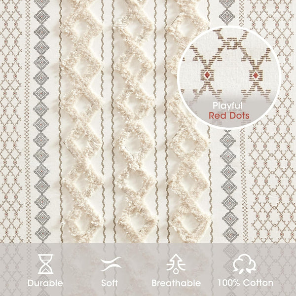 INK+IVY Imani 100% Cotton SINGLE PANEL Curtain Tufted Chenille Stripe Geometric Print Mid-Century Look Rod Pocket Top Drape for Living Room, Privacy Window Treatment for Bedroom, 50" W x 108" L, Ivory -A11-1285