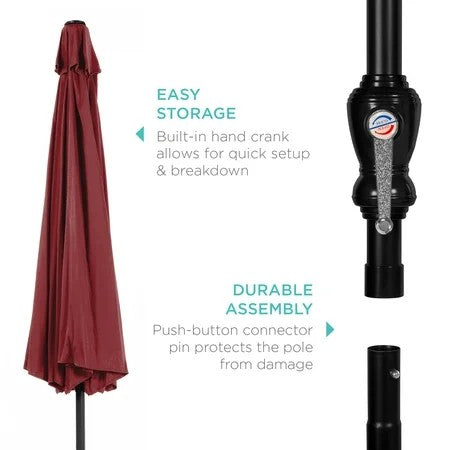 Best Choice Products 10ft Outdoor Steel Market Patio Umbrella w/ Crank, Tilt Push Button, 6 Ribs - Red 1493