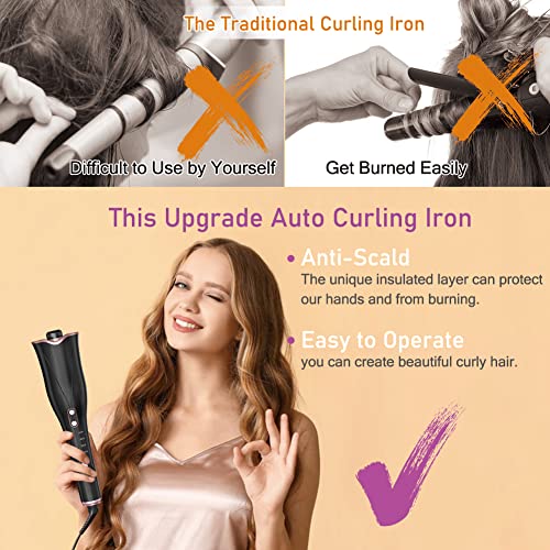 Upgrade Automatic Hair Curler,BEJARM Rotating Curling Iron with 1" Large Barrel Ideal for Mid Length to Longer Hair, Auto Curling Wand with Anti-Scald 1963