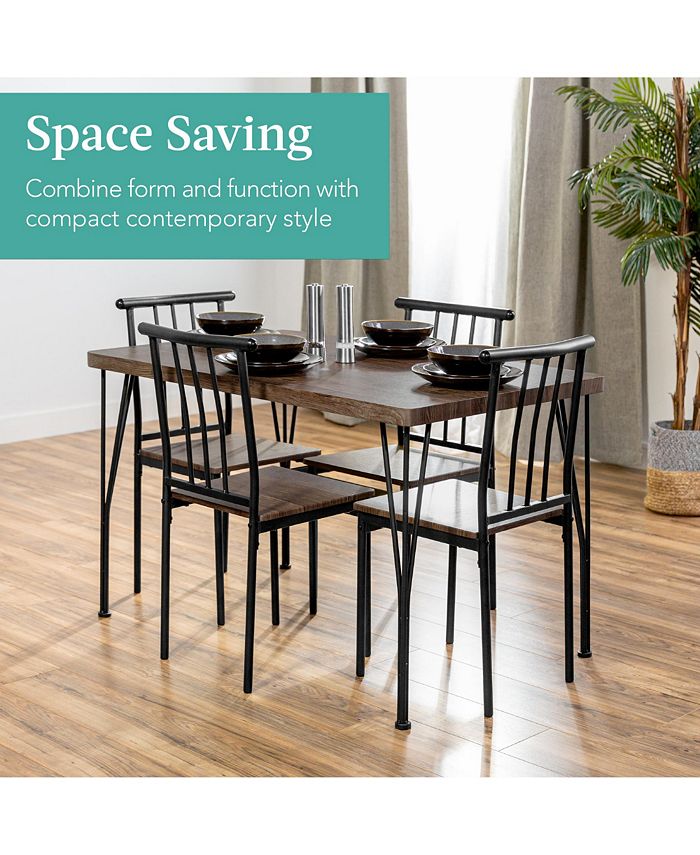 Best Choice Products 5-Piece Indoor Modern Metal Wood Rectangular Dining Table Furniture Set w/ 4 Chairs - Brown - H7 - 1077