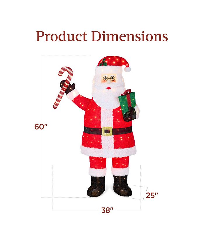 Best Choice Products Lighted Pop-Up Santa Claus, Outdoor Christmas Holiday Decoration w/ LED Lights, Hat, Gift - Red - H4 - 1019