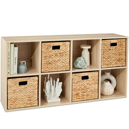 8-Cube Bookshelf, 11in Storage Display W/ Removable Panels, Customizable - Light Oak - L2 - 35
