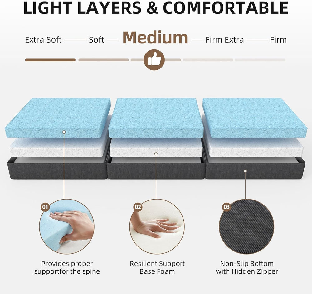 Tri Folding Mattress - Foldable Mattress for Travel/RV/Camping/Road Trip/Guest Room/Yoga, Tri-fold Memory Foam Mattress with Washable Cover, Handle & Non-Slip Bottom - H1 - 976
