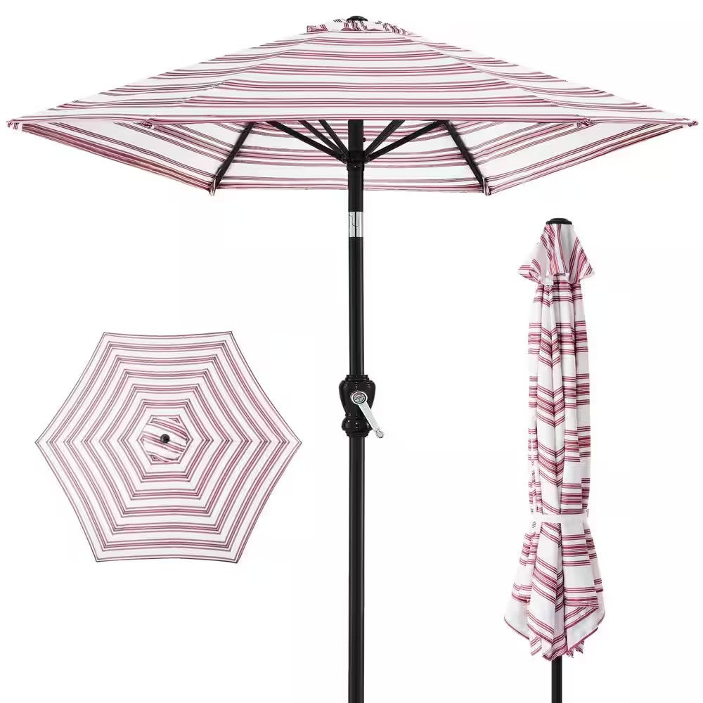 10 ft. Steel Market Tilt and Crank Patio Umbrella in Burgundy Stripe -F4-2000