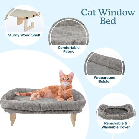 PETMAKER Cat Bed for Window Sill - Cat Window Perch with Bolster (Gray) - K5 - 1980
