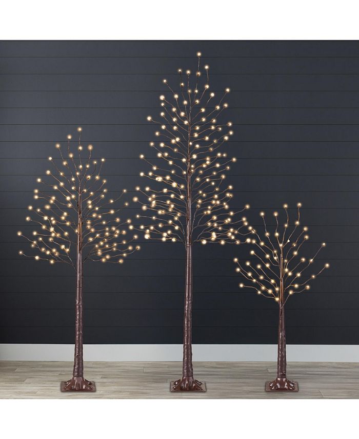 Best Choice Products Set of 3 Lighted Twig Birch Trees, 4ft, 6ft, 8ft w/ 300 LEDs, Warm White, Multicolor Lights - Brown - E11 - 1085
