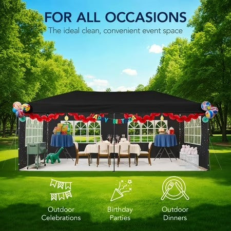 Best Choice Products 10x20ft Party Tent Pop Up Canopy Easy Setup w/ 1-Button Setup, Wheeled Case, 4 Weight Bags - Black - H7 - 1680