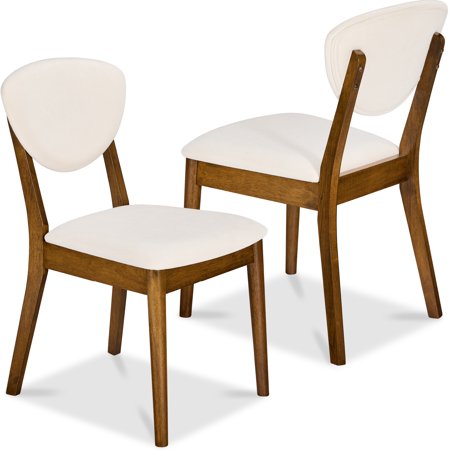 Best Choice Products 2-Piece Mid-Century Modern Wood & Upholstered Dining Chair Set - Walnut/Cream - A5 - 1431