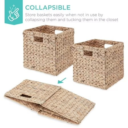 Best Choice Products 13x13in Hyacinth Storage Baskets, Set of 5 Multipurpose Collapsible Organizers - White - A6-0506
