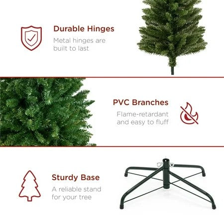 Best Choice Products 6ft Unlit Pencil Christmas Tree, Spruce Style Holiday Decor w/ 618 Branch Tips, Metal Base 1744