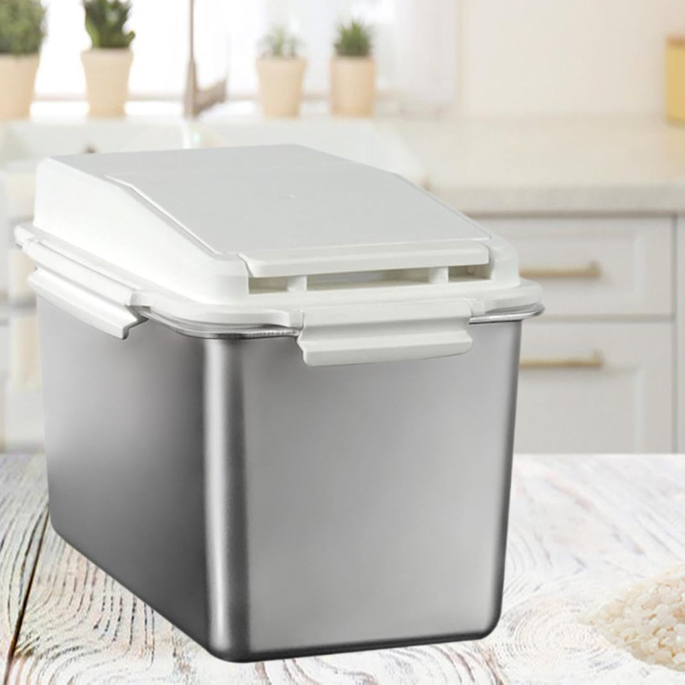 Generic Pet Food Storage Box, Grain Storage Container for Grain Flour, Leak Stainless Steel Flour Container with Large Capacity for, White for 10KG - J4 - 1988