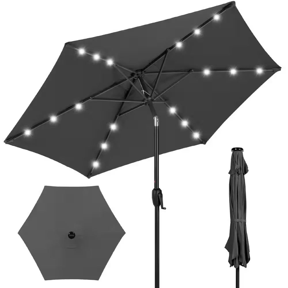 7.5 ft. Outdoor Market Solar Tilt Patio Umbrella w/LED Lights in Gray - M10 - 1923