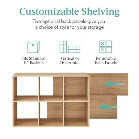 Best Choice Products 6-Cube Bookshelf, 11in Display Storage System, Organizer w/ Removable Back Panels - Light Oak - C11 - 582