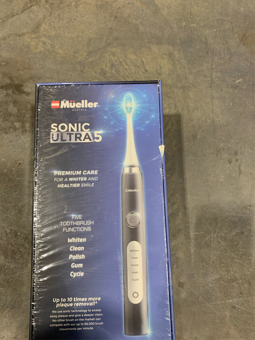 Mueller Sonic Rechargeable Electric Toothbrush with CrossClean Technology, 5 Modes, IPX7 Fully Waterproof, Built-in Auto Timer, 3D Cleaning Action, Grey -B13-1327