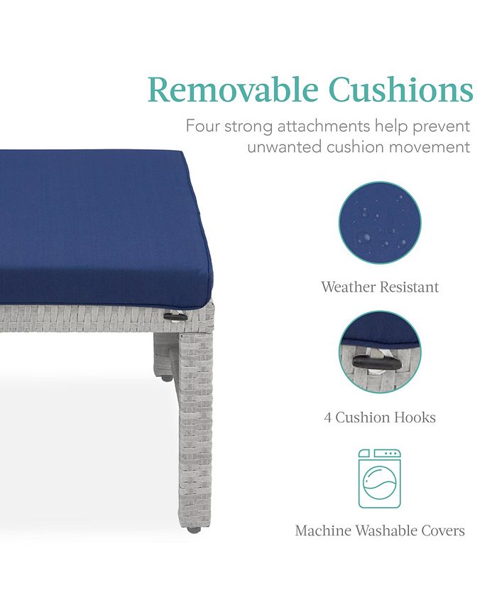 Best Choice Products Set of 2 Multipurpose Patio Wicker Ottomans w/ Removable Cushions - Gray - L1 - 11