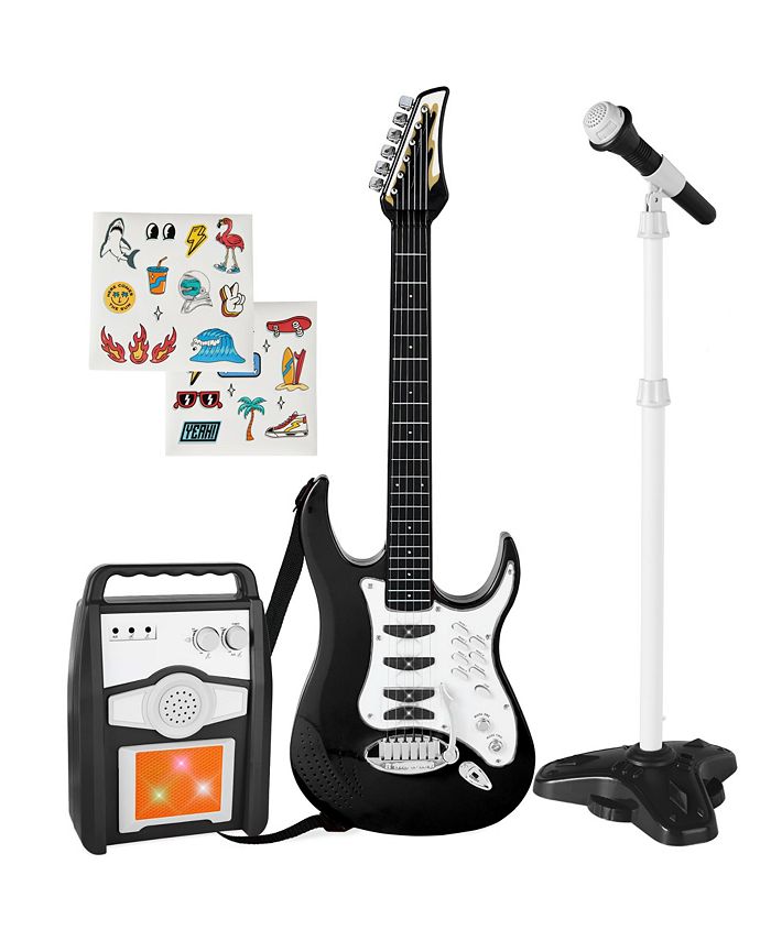 Best Choice Products Kids Electric Musical Guitar Toy Play Set w/ 6 Demo Songs, Whammy Bar, Microphone, Amp, AUX - Black - NO SIZE - L1 - 1945