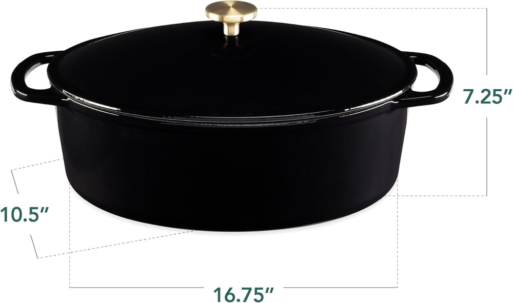Best Choice Products Oval 7.5 Quart Enamel Cast-Iron Dutch Oven, Heavy-Duty Pre-Seasoned for Baking, Cooking w/Side Handles   Black Licorice - G8 - 1001