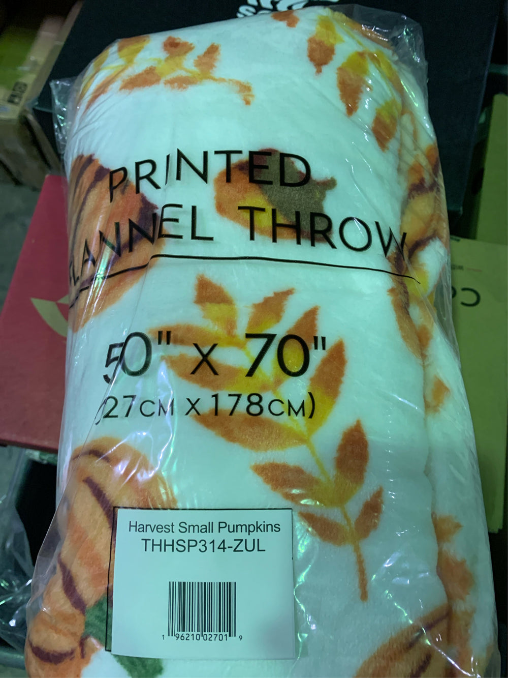 White & Orange Harvest Pumpkins Flannel Throw - J8-0183 -K8-0102 -A1-0427